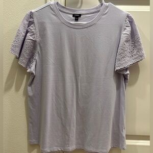 Express Lavender Eyelet Flutter Sleeve Tee - Women's Short Sleeve Top